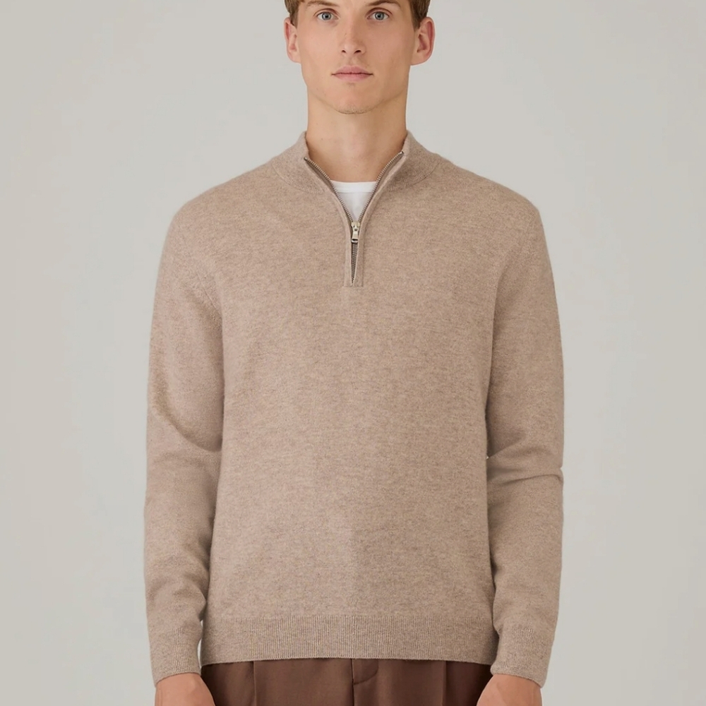 Northern Isles Merino Wool Blend Cozy Tan 1/4 Zip-Up Sweater